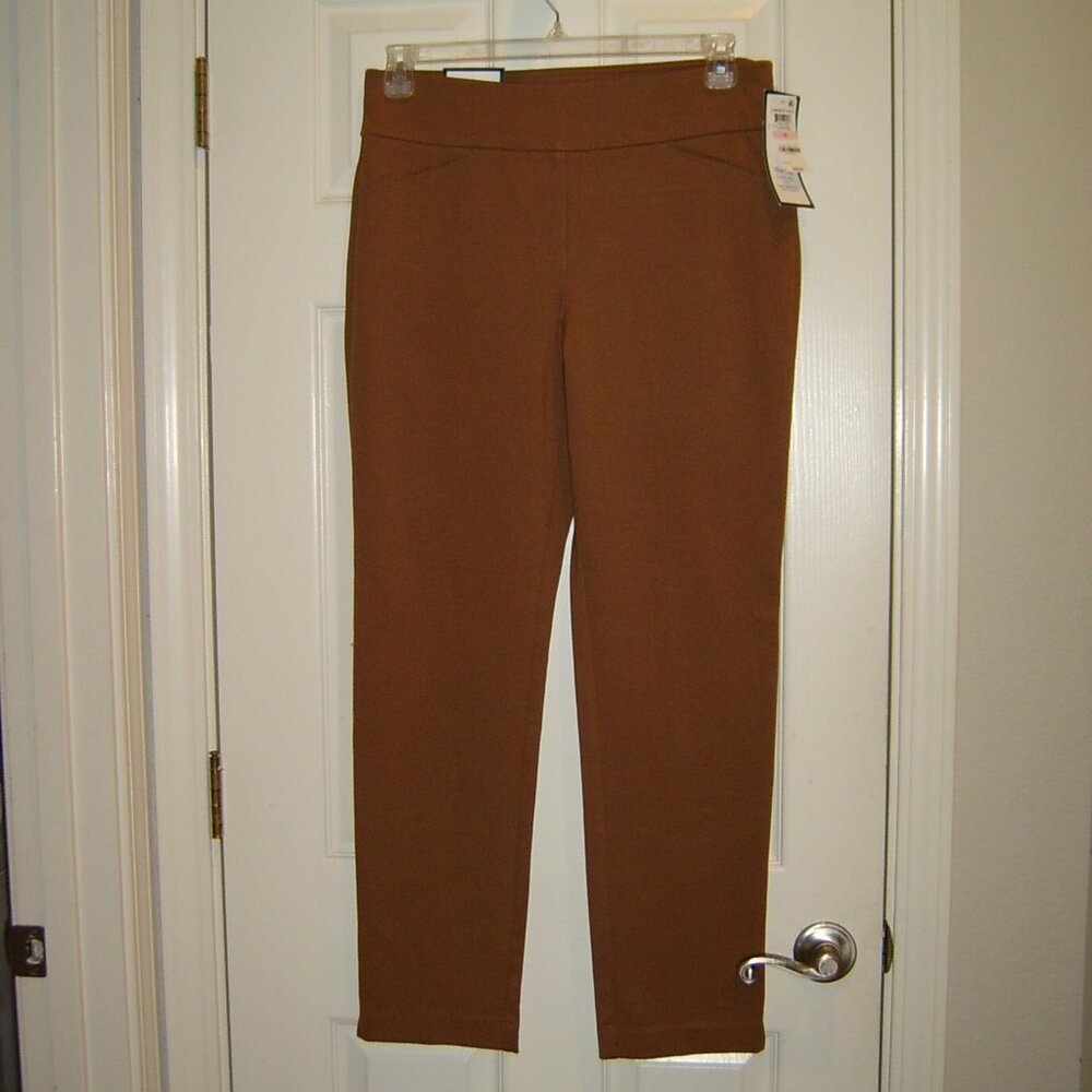Charter Club Cambridge Slim Leg Brown Pull-On Pants Size 10, NEW WITH TAGS